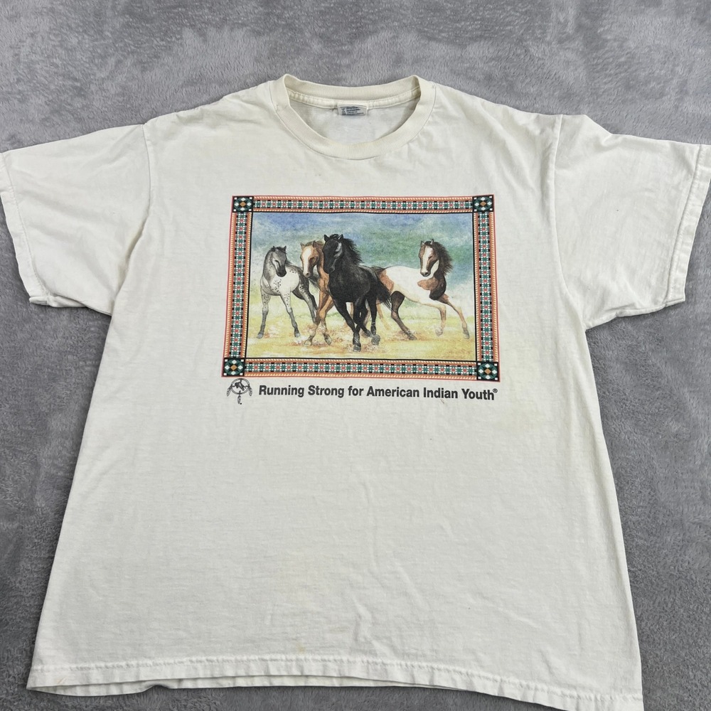 Delta Horse Graphic Running Strong T-Shirt L White Men Vintage Western 90s Tee